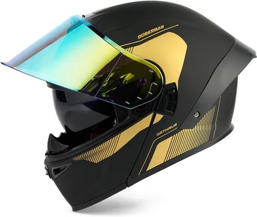Miniatura 4 de Orthrus Casco modular LED para motocicleta de cara completa - Aprobado por el DOT, con visor abatible doble, protector solar y listo para Bluetooth
