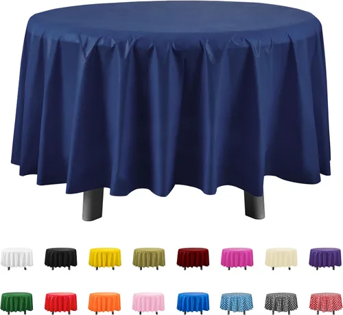 Miniatura 33 de Eleclassi Negro Paquete de 12 Manteles Redondos de Plástico Desechables Premium - Manteles de Mesa de Plástico Redondos de 84 Pulgadas para Fiestas