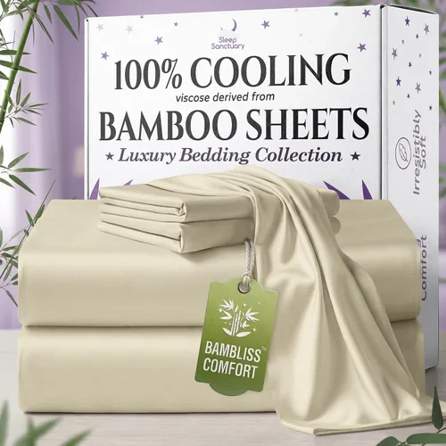 Miniatura 31 de SLEEP SANCTUARY - Juego de sábanas 100% viscosa derivada de bambú tamaño individual 4 piezas – Sábanas de lujo BamBliss de enfriamiento