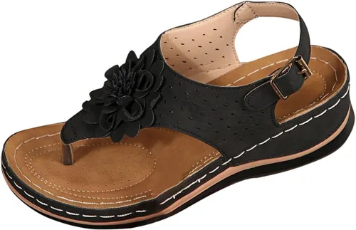 Miniatura 14 de Chanclas para mujer 2026, soporte de arco de flores, sandalias ortopédicas sin cordones con puntera abierta, bucle ajustable, sandalias de cuña