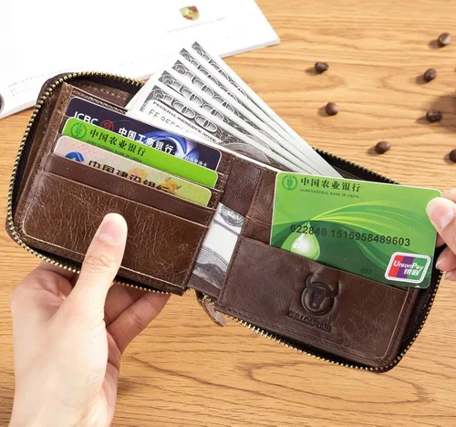 Miniatura 7 de BULLCAPTAIN Cartera de cuero con cremallera para hombre con cremallera y cierre RFID