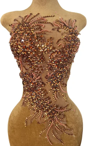 Miniatura 16 de Vestido de novia con cuentas a mano, parches para coser en apliques de encaje con diamantes de imitación, accesorios de cristales de bricolaje