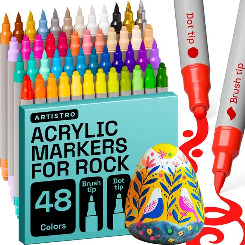 Miniatura 13 de ARTISTRO 12 marcadores de pintura acrílica de roca - Kit de pintura de roca para artes y manualidades - Bolígrafos de pintura acrílica de doble punta