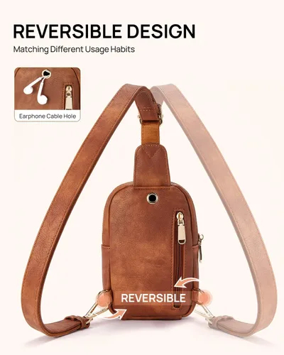 Miniatura 13 de Telena Riñonera pequeña para mujer, de cuero, cangureras, bolsa de pecho para mujer