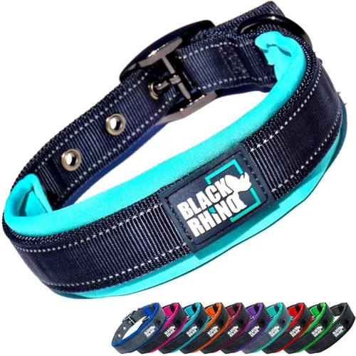 Collares para perros Black Rhino para perros medianos - Collar de perro ajustable reflectante resistente con acolchado de neopreno ultra suave -