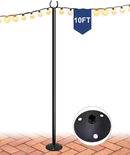 Poste para tiras de luces de 10 pies para exteriores, poste de iluminación de metal resistente para suelos duros, patios traseros de madera, patio,