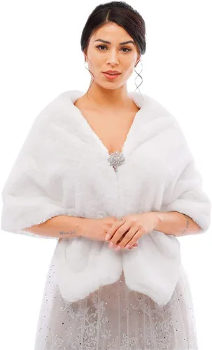 Yalice Women's Wedding Faux Fur Shawl and Wraps Bridal Fur Stole Cape Fur Scarf for Bride and Bridesmaids