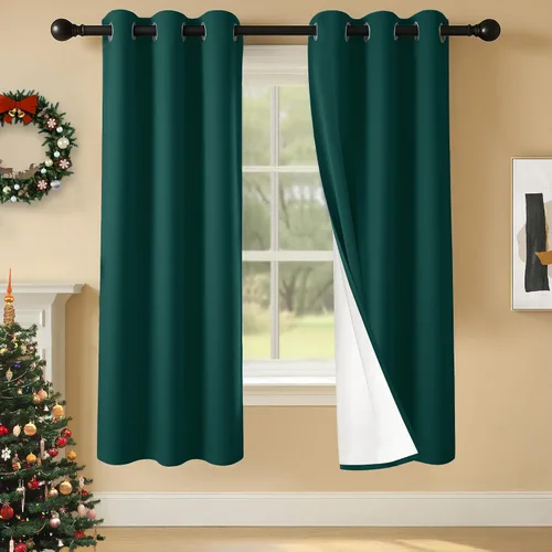 Miniatura 75 de 2 paneles de cortinas 100% opacas, cortinas ligeras con aislamiento térmico con ojales para dormitorio, sala de estar, tratamiento de ventana