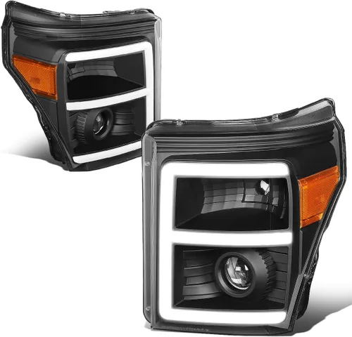 DNA MOTORING HL-HPL-LED-FSU13-BK-AM-T2 Par de faros delanteros LED E-Styling DRL de repuesto para faros delanteros, compatible con Ford F-250 F-350