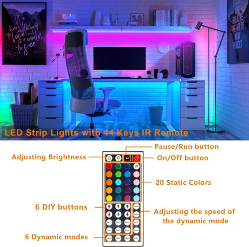 Miniatura 5 de Kit de tiras de luz LED USB, 4 tiras de luz LED RGB precortadas de 1.64 pies/6.56 pies, luces de fondo de TV que cambian de color con control