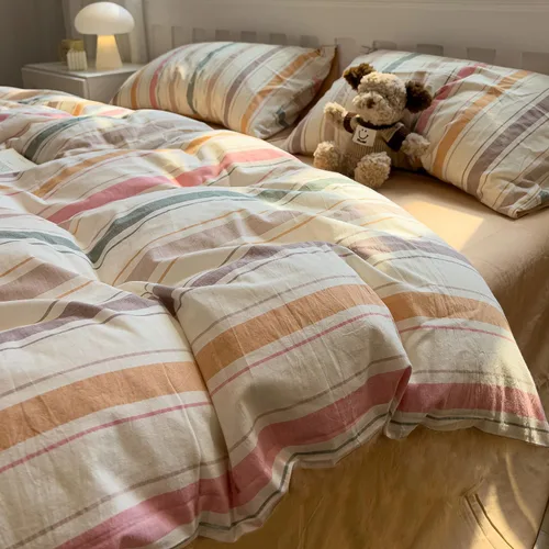 Miniatura 19 de mixinni Juego de funda de edredón vintage a rayas, tamaño twin, juego de ropa de cama de 3 piezas, 100% algodón lavado, suave y transpirable, funda