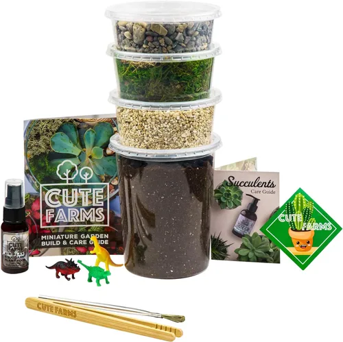 Miniatura 8 de Cute Farms - Juego de terrario para principiantes Musgo, vermiculita, tierra, piedras, alimento para plantas, herramientas de terminado, guía