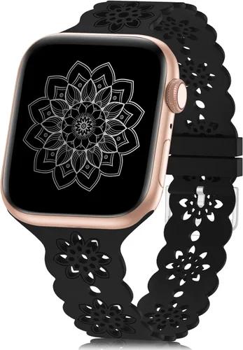 Miniatura 23 de Floral Silicone Band Compatible with Apple Watch Bands 38mm 40mm 42mm 44mm 41mm 45mm 49mm Women Men, Design Wristbands Soft Breathable Watch Bands