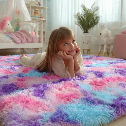 Miniatura 5 de PAGISOFE Tapete de área esponjoso, de pelo largo, suave, mullido, para decoración de dormitorio de niños y bebés y sala de estar, dinosaurios, 2