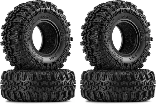 INJORA 1.0 Neumáticos de goma suave para 1/18 TRX4M SCX24 Gladiator Bronco C10 JLU Deadbolt B17 Axial 1/24 1/18, 4 unidades, 2.205 x 0.866 in (T1005)