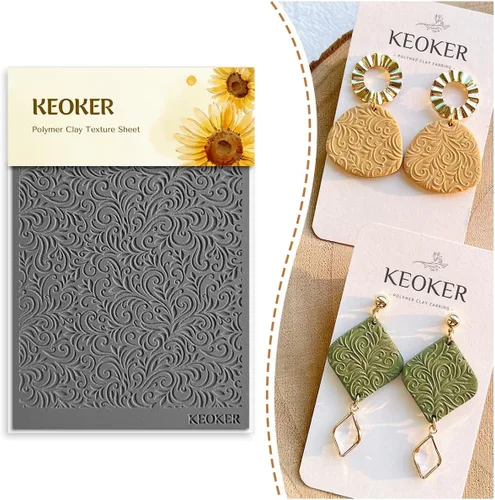 Miniatura 9 de KEOKER Juego de sábanas con textura de arcilla polimérica, moldes de aretes de arcilla para aretes, funciona con cortador de arcilla polimérica Boho1