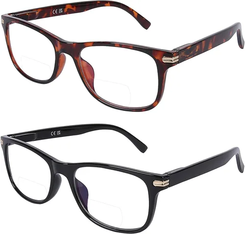 Miniatura 8 de DOOViC Gafas de lectura bifocales, paquete de 2 lentes de lectura con bloqueo de luz azul, negra/tortuga, bisagra de resorte de calidad para hombres