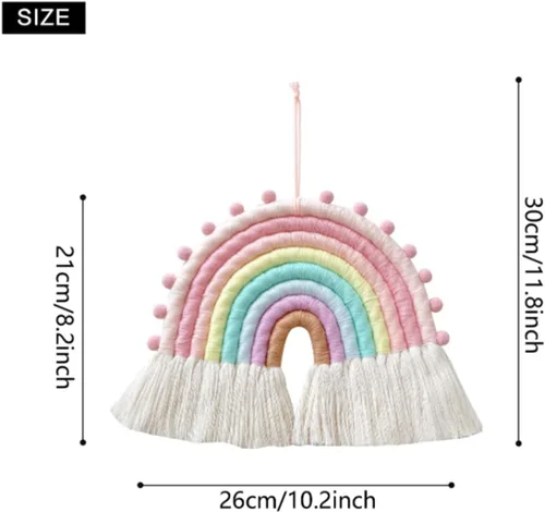 Miniatura 3 de Decoración grande de macramé para colgar en la pared, guirnalda de pompones hecha a mano, decoración de arco iris para habitación de niños, niñas