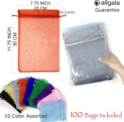 Miniatura 2 de Allgala 100 bolsas de regalo Orangza PF53400 con cordón, 8 x 12 pulgadas, surtidas