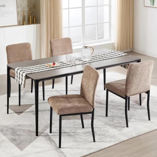 Miniatura 14 de Juego de 2 sillas de comedor, modernas sillas de comedor Parsons de tela tapizada, sillas de cocina sin brazos con patas de metal y asiento