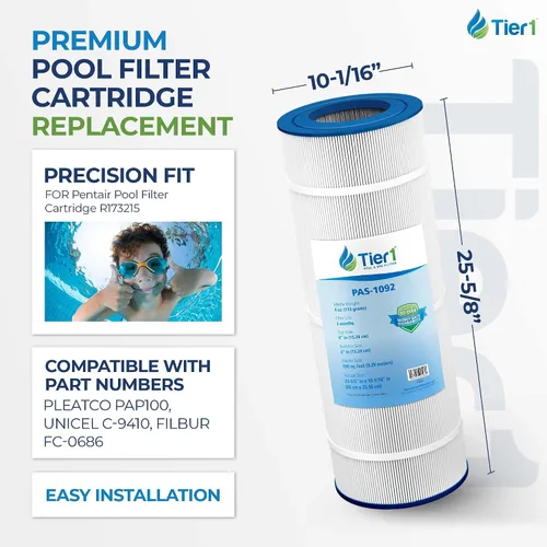 Miniatura 2 de Tier1 Cartucho de filtro de piscina de repuesto Pentair R173215, paquete de 4, compatible con Pleatco PAP100, Unicel C-9410, Filbur FC-0686 23-5/8
