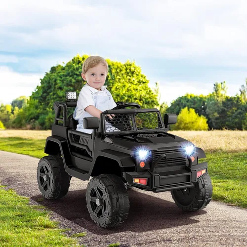 Miniatura 2 de HONEY JOY - Camión de paseo de 12 V con control remoto, suspensión de resorte, faros, música, parabrisas de malla, autos eléctricos para niños