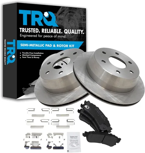Miniatura 175 de TRQ Juego de pastillas de freno semimetálicas traseras y rotores compatibles con Chevrolet Trailblazer 02-06 Trailblazer EXT 04-06 SSR 02-07 GMC