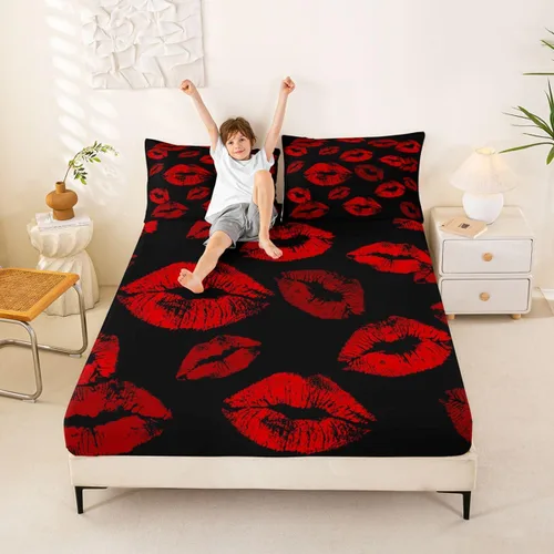 Miniatura 13 de Feelyou Leopard Print Lips Fitted Sheet Twin Size for Kids Boys Girls Cheetah Print Bed Sheets Set 16" Deep Pocket Soft Breathable Microfiber