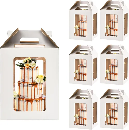 Miniatura 10 de XININSUN Cajas altas para pasteles con 6 ventanas, 12 x 12 x 14 pulgadas Transportador de pasteles altos, Caja para pasteles escalonados, Caja