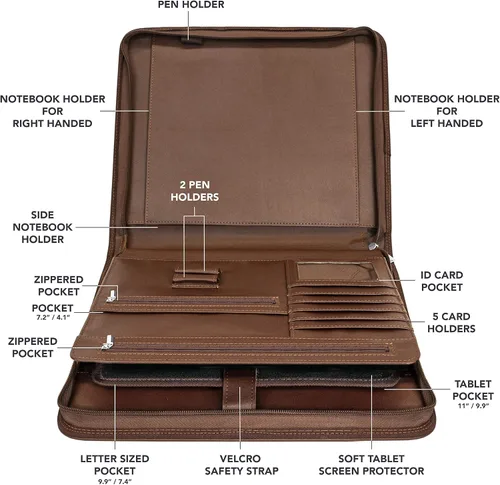 Miniatura 4 de Wundermax Cartera de piel sintética vegana con cremallera, organizador de cuaderno de negocios para currículum - Padfolio para hombres y mujeres