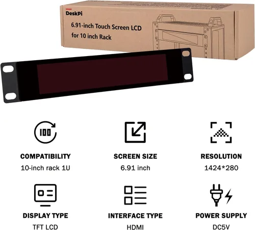 Miniatura 7 de GeeekPi Pantalla táctil LCD de 6.91 pulgadas 1424x280 1U Monitor de montaje en rack para DeskPi RackMate T0/T1/T2/T0 Plus/T1 Plus/TL1 gabinete
