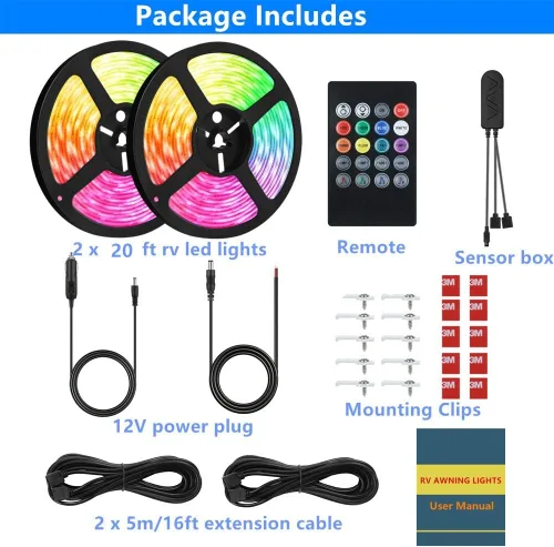 Miniatura 2 de Luces para toldo de autocaravana, kit de luces LED subterráneas de 40 pies, 12 V, luces de neón multicolor para exteriores para cámper, autocaravana