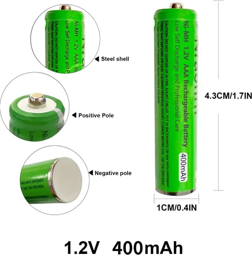 Miniatura 9 de Paquete de 4 baterías recargables AAA NI-MH para Panasonic, 1.2 V 400 mAh AAA baterías recargables para teléfonos inalámbricos Panasonic, controles