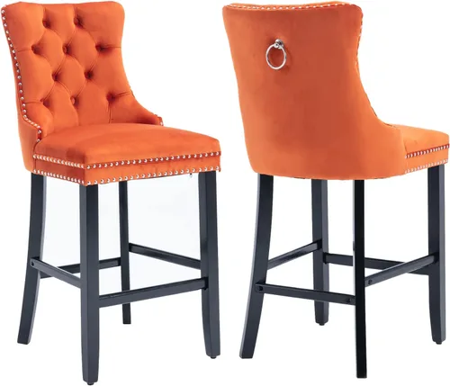 Miniatura 9 de Aoowow Juego de 2 taburetes de bar tapizados de terciopelo con altura de mostrador, altura del asiento de 26.3 pulgadas, sillas de bar sin brazos