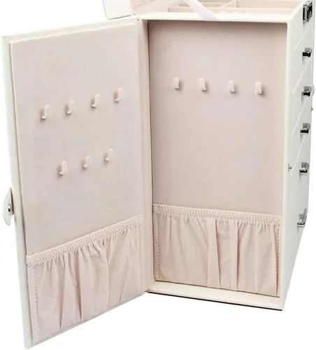 Miniatura 6 de Homde Caja de joyeríaorganizadorestuche 2 en 1 de piel sintética con estuche de viaje pequeño, regalo para niñas o mujeres (grano de madera blanca)