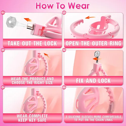 Miniatura 5 de Uoffile Dispositivos de jaula de castidad masculina, pequeña jaula de castidad ligera con 8 anillos ajustables para pene y bloqueo invisible,