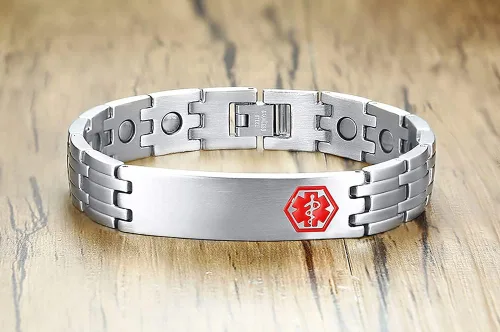 Miniatura 5 de MEALGUET Pulsera de identificación médica para hombres grabado gratuito de acero inoxidable, alerta médica masculina, joyería de identificación