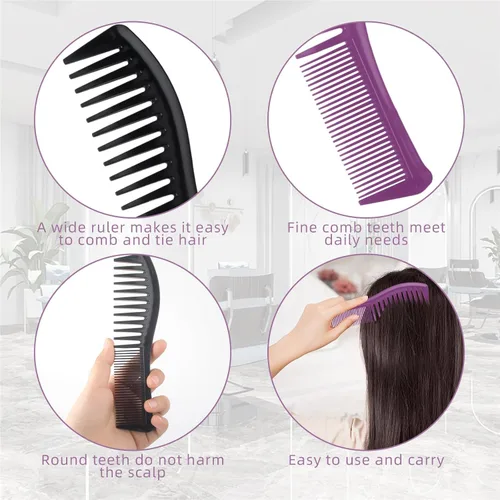Miniatura 5 de 2 peines desenredantes para mujer, peine de plástico de 2 lados con dientes anchos y finos, peine multiusos para cabello fino, grueso, rizado