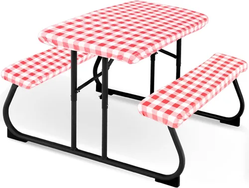 Miniatura 8 de Moukeren Funda de mesa de picnic de 3 piezas para niños con fundas de banco, mantel ajustable para exteriores, vinilo impermeable, para camping