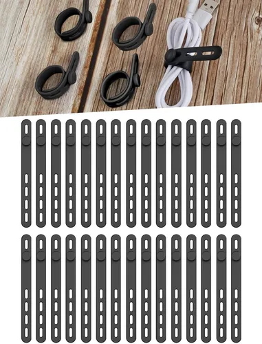 Miniatura 7 de 30 bridas de silicona para cables, organizador de cables reutilizable, amarre ajustable para cables de carga, organizador de cables de silicona