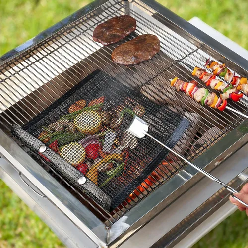 Miniatura 4 de Bolsas de malla para parrilla de barbacoa reutilizables para parrillas al aire libre, 3 bolsas antiadherentes para parrillas eléctricas de gas
