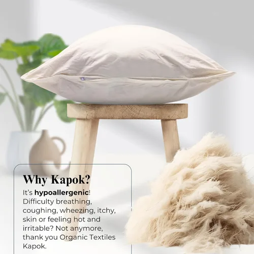 Miniatura 7 de ORGANIC TEXTILES Almohada Kapok 100% orgánica con funda extraíble de algodón orgánico natural, lavable a máquina, funda ventilada con relleno