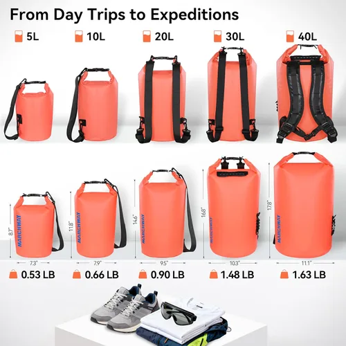 Miniatura 4 de MARCHWAY - Bolso seco flotante e impermeable 1.32/2.64/5.28/7.93/10.57 galones, parte superior enrollable, mantiene secos equipos de kayak rafting