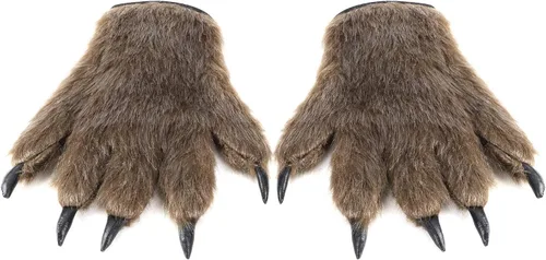 Miniatura 3 de 1 par de guantes de pata peluda de animales de Halloween, hombre lobo, oso diablo, guantes horribles para manos peludas, guantes de garra