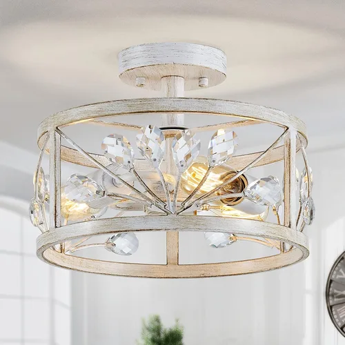 WUZUPS Lámpara de araña de cristal con 3 luces, estilo vintage, estilo granja, industrial, semiempotrada, para vestíbulo, pasillo, almacenamiento,