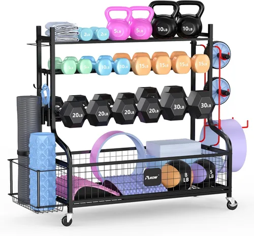 Miniatura 9 de Estante para Mancuernas PLKOW, Estante de Peso para Mancuernas, Almacenamiento para Gimnasio en Casa para Mancuernas, Pesas Rusas, Esterilla de Yoga