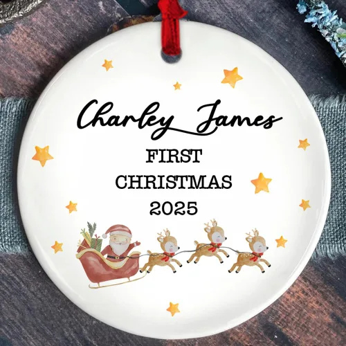 Miniatura 18 de Adorno personalizado de cerámica para la primera Navidad del bebé 2025 – Recuerdo navideño de copo de nieve personalizado con nombre, nuevo adorno