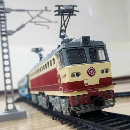Miniatura 5 de Juego de tren eléctrico, locomotora de vapor eléctrica de aleación SS7C con vagones de pasajeros y pista larga, modelo realista con luces, sonidos