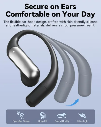 Miniatura 5 de Wentronic Auriculares inalámbricos Bluetooth 5.4 con pantalla digital, gancho seguro, tiempo de reproducción de 48 horas, sonido mejorado, llamadas