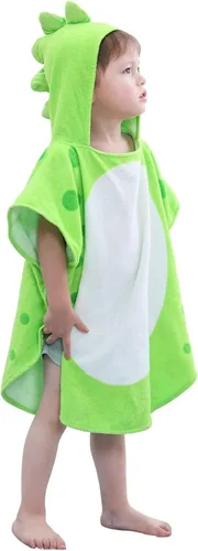 LOLANTA Toallas de baño con capucha de tela de rizo para niños, toalla de playa para niños, poncho de piscina, bata de algodón (verde #B, 4-6 años)